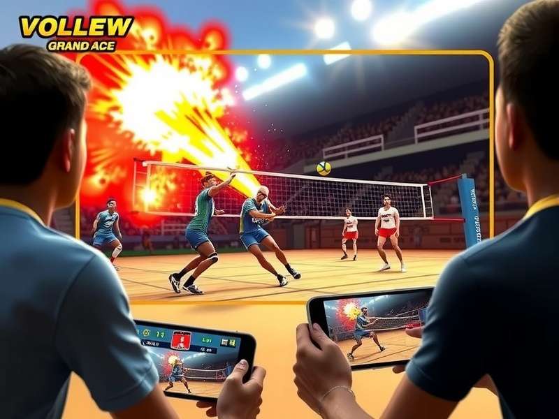 Volley Grand Ace gameplay screenshot showing intense volleyball action